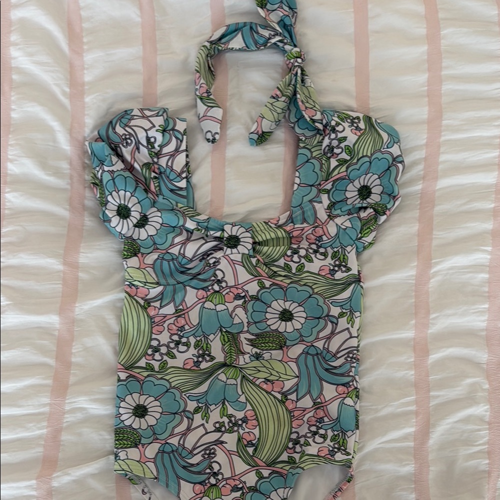 Floral One-Piece Swimsuit with Matching Headband